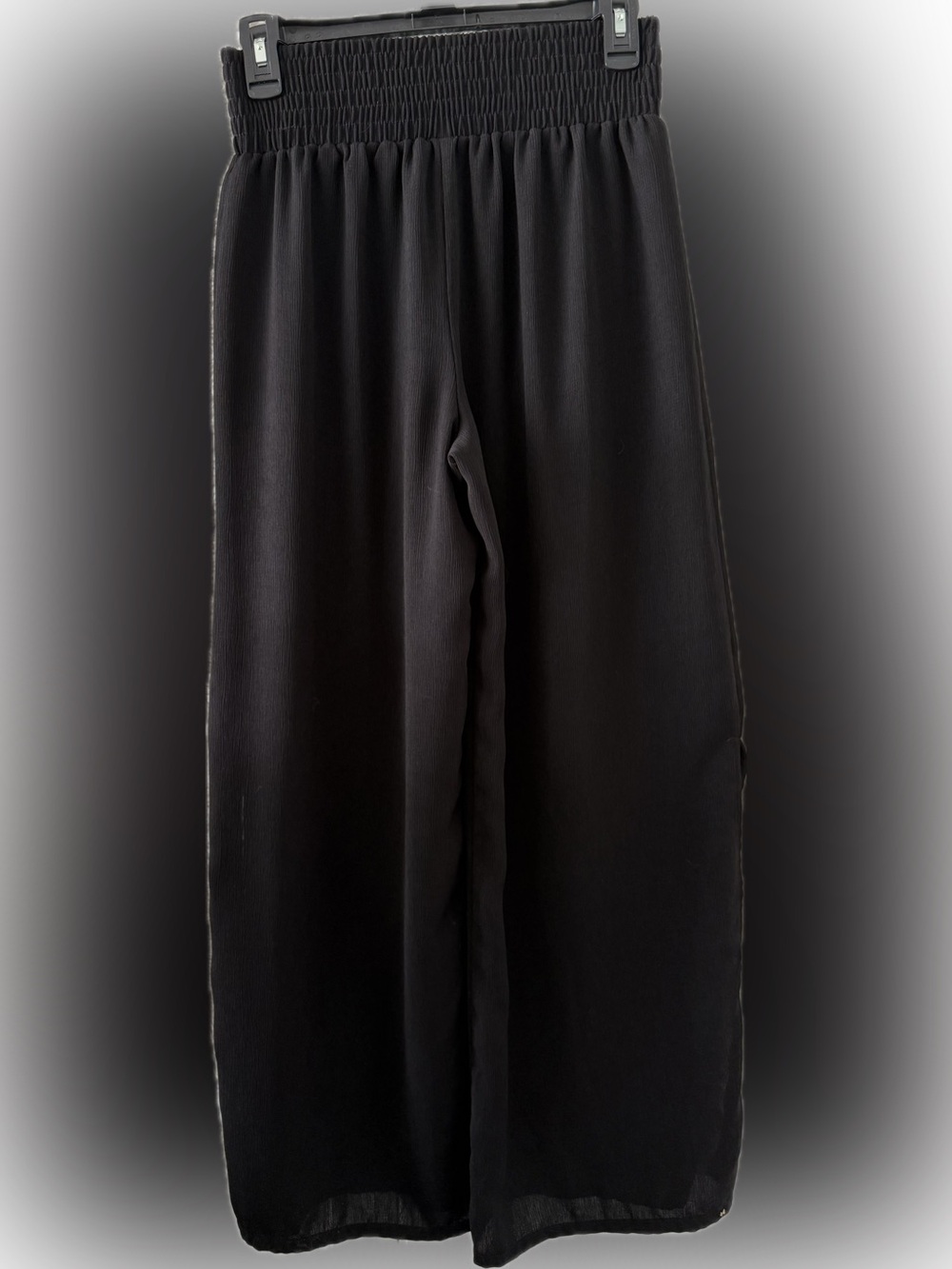 Smocked-Waist Wide Leg Pants - Black